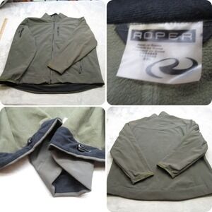 Roper Jacket‎ Mens 3XL Green Pockets Softshell Fleece Lined Full Zip Outdoor